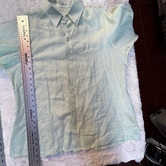 Craig Taylor Men's Button Down Long Sleeve Top Lightweight Linen Stripe Green - Picture 8 of 8